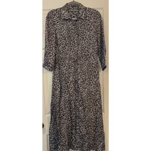 J McLaughlin Paloma Shirtdress Sz XS Silk Blend‎ Leopard Print Semi-sheer Midi
